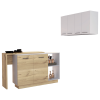 Norwalk 2 Piece Kitchen Set, Kitchen Island + Upper Wall Cabinet , White /Light Oak