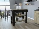 Rockaway 1-Drawer 2-Shelf Kitchen Island Black Wengue and Light Oak