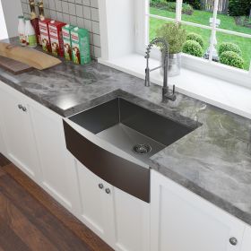 30 inch Farmhouse Kitchen Sink, 16 Guage Stainless Steel Single Bowl Sink with Bottom Grid and Strainer