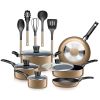 Kitchenware Pots & Pans Basic Kitchen Cookware, Black Non-Stick Coating Inside, Heat Resistant Lacquer (15-Piece Set), One Size, Gold