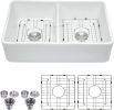 32&quot; L x 20&quot; W Double Basin Farmhouse Kitchen Sink with Basket Strainer