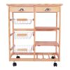 Kitchen & Dining Room Cart 2-Drawer Removable Storage Rack with Rolling Wheels Wood Color