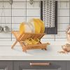 Collapsible Dish Rack 2-Tier Dish Drying Drainer Kitchen Bamboo