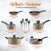 Kitchenware Pots & Pans Basic Kitchen Cookware, Black Non-Stick Coating Inside, Heat Resistant Lacquer (15-Piece Set), One Size, Gold