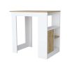 Aurora Kitchen Island with Open Compartment and Cabinet in White and Macadamia