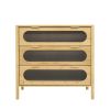 Bamboo 3 Drawer Cabinet, Buffet Sideboard Storage Cabinet, Buffet Server Console Table, for Dining Room, Living Room, Kitchen, Hallway