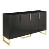 TREXM Modern sideboard with Four Doors; Metal handles & Legs and Adjustable Shelves Kitchen Cabinet (Black)