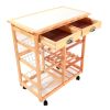 Kitchen & Dining Room Cart 2-Drawer Removable Storage Rack with Rolling Wheels Wood Color