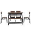 6-Piece Modern Dining Set for Home, Kitchen, Dining Room with Storage Racks, Rectangular Table, Bench, 4 Chairs, Steel Frame - Natural Color