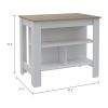 Cala Kitchen Island; Four Legs; Three Shelves -White / Light Oak