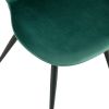 Dining chairs set of 2; Dark Green velvet Chair modern kitchen chair with metal leg