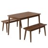 3 PCS Wooden Dining Table Set Kitchen Furniture for 4 Modern Table Set with 2 Benches Spacious Tabletop for Kitchen Dining Room Walnut Color