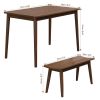 3 PCS Wooden Dining Table Set Kitchen Furniture for 4 Modern Table Set with 2 Benches Spacious Tabletop for Kitchen Dining Room Walnut Color