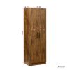 High wardrobe and kitchen cabinet with 2 doors and 3 partitions to separate 4 storage spaces; walnut