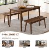 3 PCS Wooden Dining Table Set Kitchen Furniture for 4 Modern Table Set with 2 Benches Spacious Tabletop for Kitchen Dining Room Walnut Color