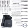 Kitchen Knife Set, Cookit 15 Pieces Knife Set with Block Manual Sharpener, Stainless Steel Hollow Handle Chef Bread Steak Knife Scissors