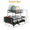 Dish Drying Rack for Kitchen Counter;  2 Tier with Drain Set Cup Holder Utensil Holder Stainless Steel Black