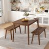 3 PCS Wooden Dining Table Set Kitchen Furniture for 4 Modern Table Set with 2 Benches Spacious Tabletop for Kitchen Dining Room Walnut Color