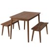 3 PCS Wooden Dining Table Set Kitchen Furniture for 4 Modern Table Set with 2 Benches Spacious Tabletop for Kitchen Dining Room Walnut Color