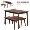 3 PCS Wooden Dining Table Set Kitchen Furniture for 4 Modern Table Set with 2 Benches Spacious Tabletop for Kitchen Dining Room Walnut Color