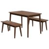 3 PCS Wooden Dining Table Set Kitchen Furniture for 4 Modern Table Set with 2 Benches Spacious Tabletop for Kitchen Dining Room Walnut Color