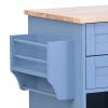 K&K kitchen island cart with Spice Rack; Towel Rack & Drawer; Rubber wood desktop; 5 wheels including 4 lockable wheels; 52.8inch width (Blue)