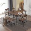 6-Piece Modern Dining Set for Home, Kitchen, Dining Room with Storage Racks, Rectangular Table, Bench, 4 Chairs, Steel Frame - Natural Color