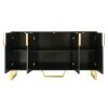 TREXM Modern sideboard with Four Doors; Metal handles & Legs and Adjustable Shelves Kitchen Cabinet (Black)