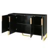 TREXM Modern sideboard with Four Doors; Metal handles & Legs and Adjustable Shelves Kitchen Cabinet (Black)