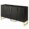 TREXM Modern sideboard with Four Doors; Metal handles & Legs and Adjustable Shelves Kitchen Cabinet (Black)