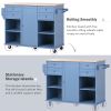 K&K kitchen island cart with Spice Rack; Towel Rack & Drawer; Rubber wood desktop; 5 wheels including 4 lockable wheels; 52.8inch width (Blue)