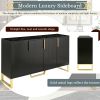 TREXM Modern sideboard with Four Doors; Metal handles & Legs and Adjustable Shelves Kitchen Cabinet (Black)