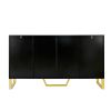 TREXM Modern sideboard with Four Doors; Metal handles & Legs and Adjustable Shelves Kitchen Cabinet (Black)