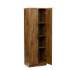 High wardrobe and kitchen cabinet with 2 doors and 3 partitions to separate 4 storage spaces; walnut