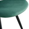 Dining chairs set of 2; Dark Green velvet Chair modern kitchen chair with metal leg