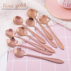 8Pcs Stainless Steel Flower Spoon Coffee Tea Spoon Cute Ice Cream Dessert Spoon Silver Christmas Gifts Kitchen Tableware Decor (Color: 8PCS Rose Gold)