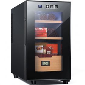 Intelligent Control Temperature Cedar Wood Low Noise Cigar Wine Refrigerator (Color: Black)