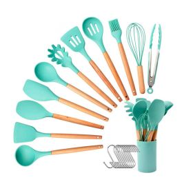 Kitchen Silicone Cooking Tool Utensil Set (Color: green)