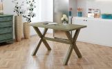 3 Pieces Farmhouse Rustic Wood Kitchen Dining Table Set with 2 Upholstered Benches