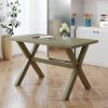 3 Pieces Farmhouse Rustic Wood Kitchen Dining Table Set with 2 Upholstered Benches