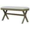 3 Pieces Farmhouse Rustic Wood Kitchen Dining Table Set with 2 Upholstered Benches