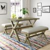 3 Pieces Farmhouse Rustic Wood Kitchen Dining Table Set with 2 Upholstered Benches