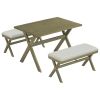 3 Pieces Farmhouse Rustic Wood Kitchen Dining Table Set with 2 Upholstered Benches