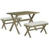 3 Pieces Farmhouse Rustic Wood Kitchen Dining Table Set with 2 Upholstered Benches