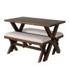 3 Pieces Farmhouse Rustic Wood Kitchen Dining Table Set with 2 Upholstered Benches